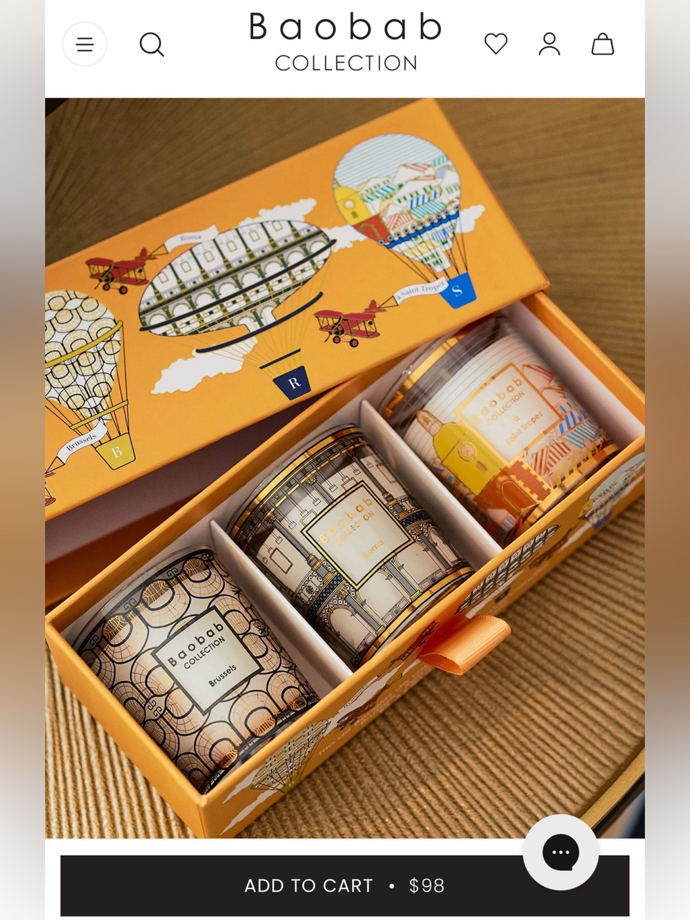 New: Baobab Collection Travel Trio Candle Set — Brussels, Roma, Saint Tropez